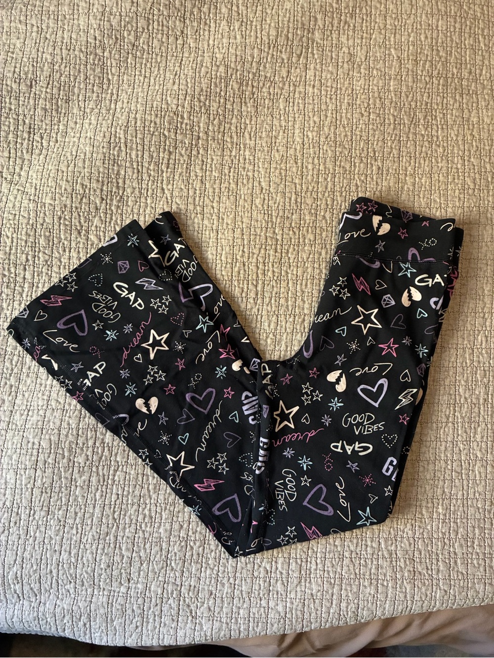GAP Black Leggings with Colorful Heart & Star Doodles